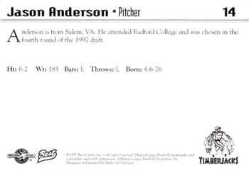 1997 Best Southern Oregon Timberjacks #14 Jason Anderson Back