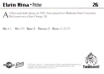 1997 Best Southern Oregon Timberjacks #26 Elvin Nina Back