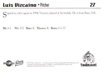 1997 Best Southern Oregon Timberjacks #27 Luis Vizcaino Back