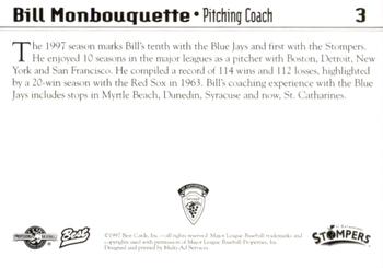 1997 Best St. Catharines Stompers #3 Bill Monbouquette Back