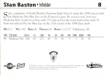 1997 Best St. Catharines Stompers #8 Stan Baston Back
