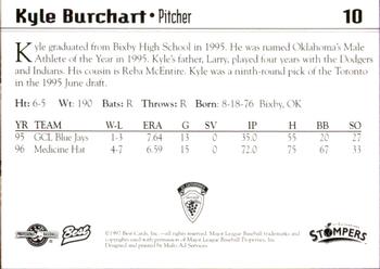 1997 Best St. Catharines Stompers #10 Kyle Burchart Back