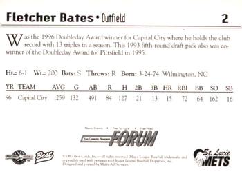 1997 Best St. Lucie Mets #2 Fletcher Bates Back