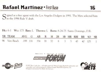 1997 Best St. Lucie Mets #16 Rafael Martinez Back