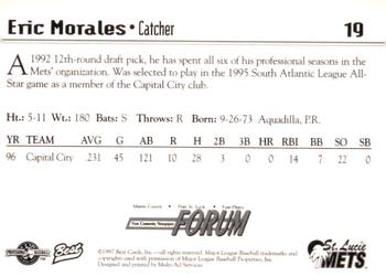 1997 Best St. Lucie Mets #19 Eric Morales Back