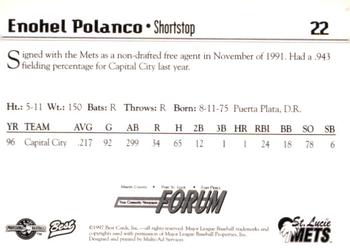 1997 Best St. Lucie Mets #22 Enohel Polanco Back