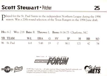 1997 Best St. Lucie Mets #25 Scott Stewart Back