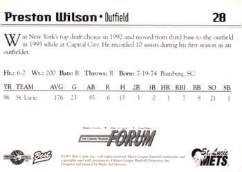 1997 Best St. Lucie Mets #28 Preston Wilson Back
