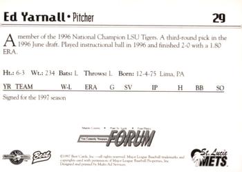 1997 Best St. Lucie Mets #29 Ed Yarnall Back