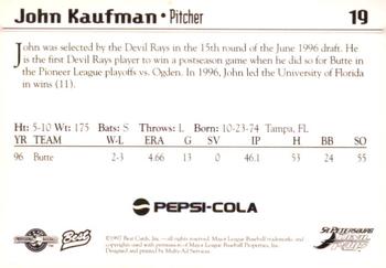 1997 Best St. Petersburg Devil Rays #19 John Kaufman Back