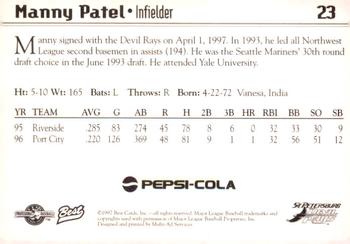 1997 Best St. Petersburg Devil Rays #23 Manny Patel Back