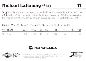1997 Best St. Petersburg Devil Rays Update #11 Michael Callaway Back