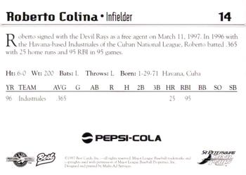 1997 Best St. Petersburg Devil Rays Update #14 Roberto Colina Back