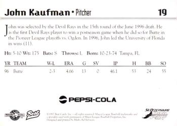 1997 Best St. Petersburg Devil Rays Update #19 John Kaufman Back