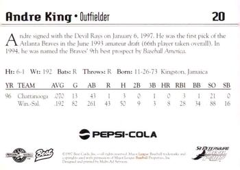 1997 Best St. Petersburg Devil Rays Update #20 Andre King Back