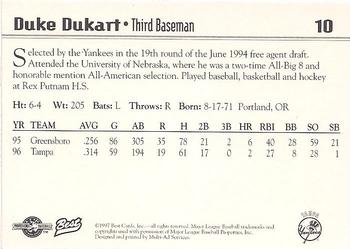 1997 Best Tampa Yankees #10 Duke Dukart Back