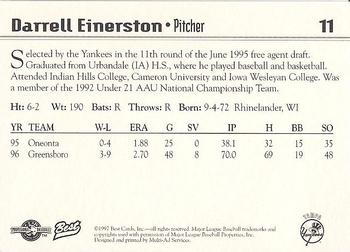 1997 Best Tampa Yankees #11 Darrell Einertson Back