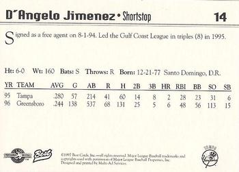 1997 Best Tampa Yankees #14 D'Angelo Jimenez Back