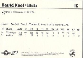 1997 Best Tampa Yankees #16 David Keel Back