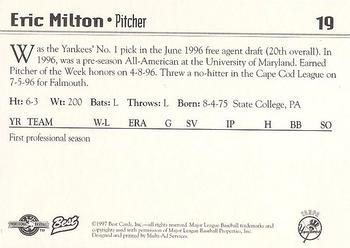 1997 Best Tampa Yankees #19 Eric Milton Back