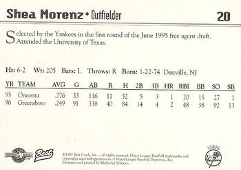 1997 Best Tampa Yankees #20 Shea Morenz Back