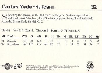 1997 Best Tampa Yankees #32 Carlos Yedo Back