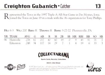 1997 Best Tucson Toros #13 Creighton Gubanich Back