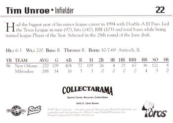 1997 Best Tucson Toros #22 Tim Unroe Back