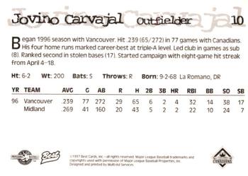 1997 Best Vancouver Canadians #10 Jovino Carvajal Back