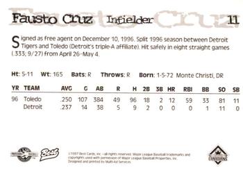 1997 Best Vancouver Canadians #11 Fausto Cruz Back