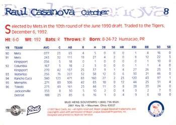 1997 Best Toledo Mud Hens #8 Raul Casanova Back