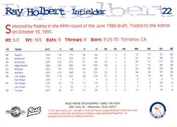 1997 Best Toledo Mud Hens #22 Ray Holbert Back