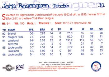 1997 Best Toledo Mud Hens #31 John Rosengren Back