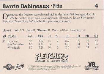 1997 Best Vero Beach Dodgers #4 Darrin Babineaux Back