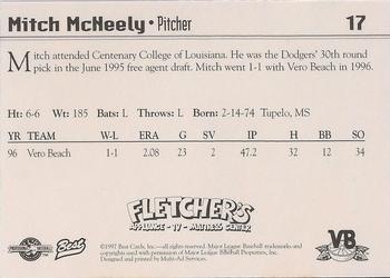 1997 Best Vero Beach Dodgers #17 Mitch McNeely Back