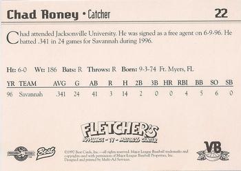 1997 Best Vero Beach Dodgers #22 Chad Roney Back