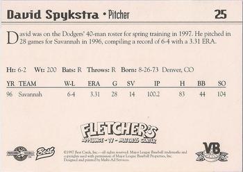 1997 Best Vero Beach Dodgers #25 David Spykstra Back