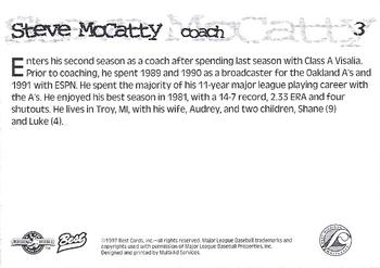 1997 Best West Michigan Whitecaps #3 Steve McCatty Back