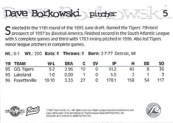 1997 Best West Michigan Whitecaps #5 Dave Borkowski Back