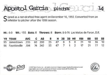 1997 Best West Michigan Whitecaps #14 Apostol Garcia Back