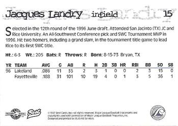 1997 Best West Michigan Whitecaps #15 Jacques Landry Back