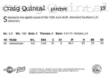 1997 Best West Michigan Whitecaps #19 Craig Quintal Back