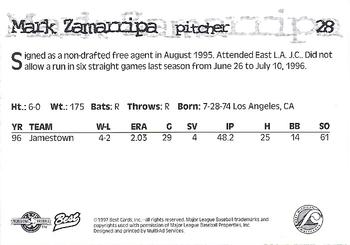 1997 Best West Michigan Whitecaps #28 Mark Zamarripa Back