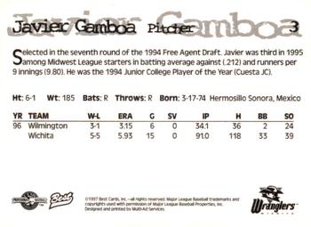 1997 Best Wichita Wranglers #3 Javier Gamboa Back