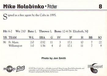 1997 Best Williamsport Cubs #8 Mike Holobinko Back