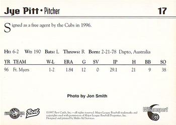 1997 Best Williamsport Cubs #17 Jye Pitt Back