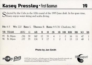 1997 Best Williamsport Cubs #19 Kasey Pressley Back