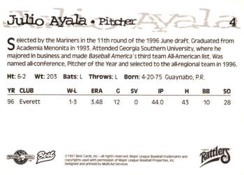 1997 Best Wisconsin Timber Rattlers #4 Julio Ayala Back