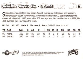 1997 Best Wisconsin Timber Rattlers #6 Cirilo Cruz Back