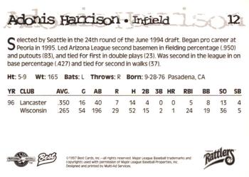1997 Best Wisconsin Timber Rattlers #12 Adonis Harrison Back